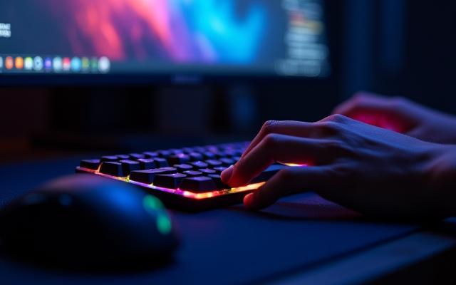 Person using a high-performance gaming PC with vibrant RGB lighting