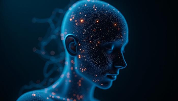 Abstract representation of data flowing and intertwining, hinting at digital identity and privacy concerns.