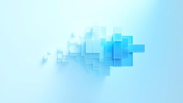 Abstract digital illustration representing fragmented data on a hard drive being reorganized and consolidated.